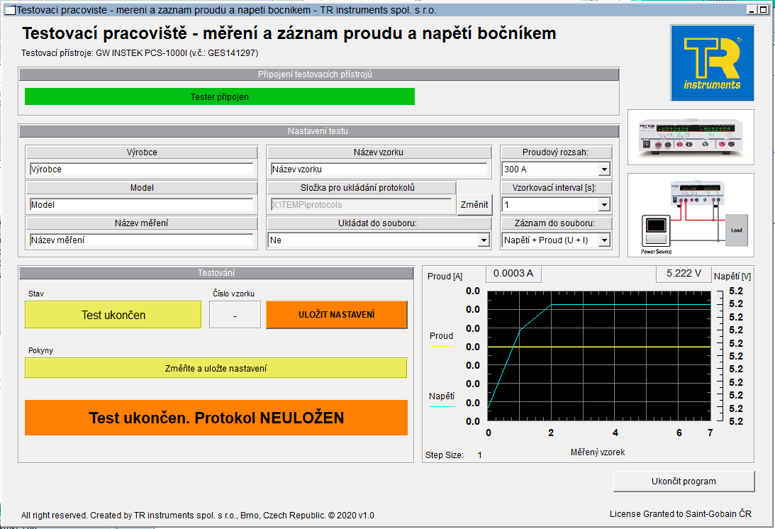 Ovládací software bočníku GW Instek PCS-1000